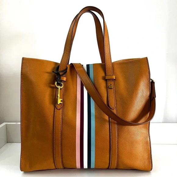 FOSSIL Kingston Carmen Sydney Maddox Stripe Tote Satchel Handbag - Picture 2 of 11